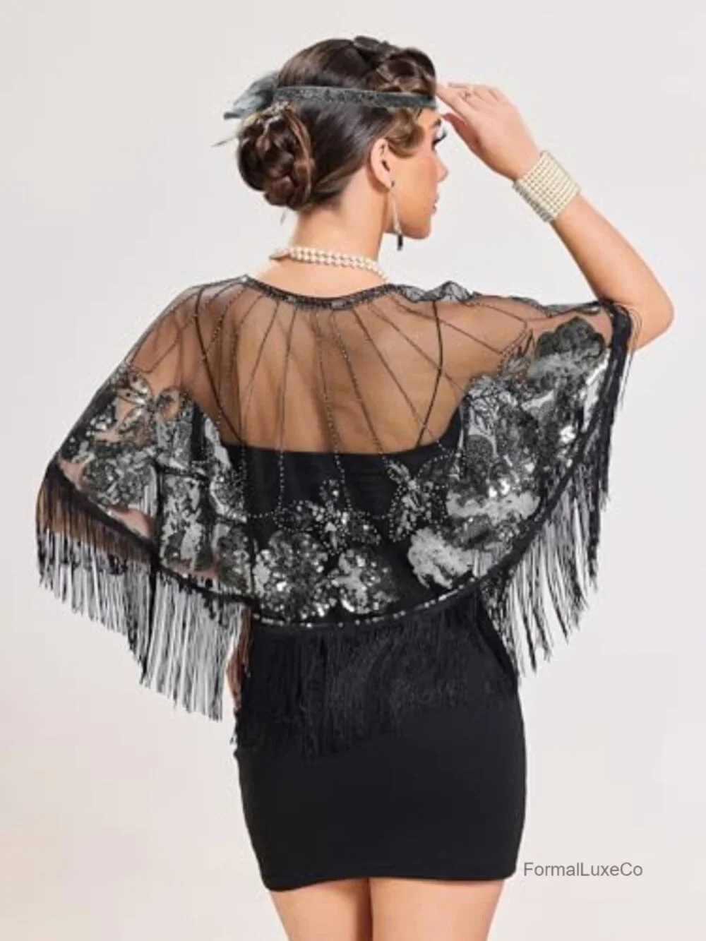 1920s Sequin Beaded Flapper Shawl Evening Wrap Party